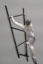 Leap of Faith sculpture by metal sculptor craig brown, original welded metal sculpture and furniture